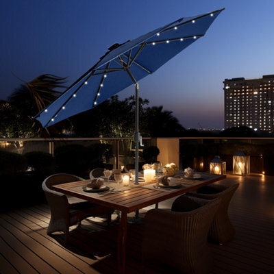 Sundaze 2.7M Blue Garden Parasol Umbrella With Solar Led Lights And Crank Tilt Function Outdoor Patio - image 1