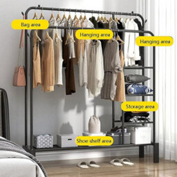 Double Clothes Rail Hanging Rack Storage Shelf - thumbnail 4