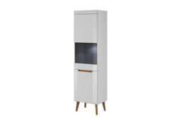 Arte Elegant Nordi Tall Display Cabinet H1970mm W530mm D400mm In White Gloss And Oak Riviera - Stylish Storage Showcase - thumbnail 1