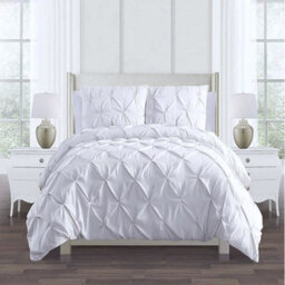 TheWhiteWater Limited Pintuck Duvet Cover Set + Matching Pillowcases, Hand Stitches Quilt Bedding Set - White - thumbnail 3