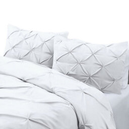TheWhiteWater Limited Pintuck Duvet Cover Set + Matching Pillowcases, Hand Stitches Quilt Bedding Set - White - thumbnail 4