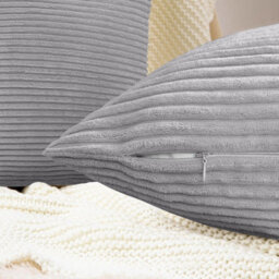 Ameha Light Grey Stripe Velvet Cushion Set, 18X18 Inch, Includes 4 Filled Cushions & 4 Covers, Breathable & Hypoallergenic - thumbnail 8