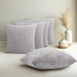 Ameha Light Grey Stripe Velvet Cushion Set, 18X18 Inch, Includes 4 Filled Cushions & 4 Covers, Breathable & Hypoallergenic - thumbnail 1