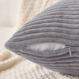 Ameha Light Grey Stripe Velvet Cushion Set, 18X18 Inch, Includes 4 Filled Cushions & 4 Covers, Breathable & Hypoallergenic - thumbnail 5
