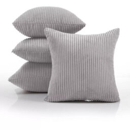 Ameha Light Grey Stripe Velvet Cushion Set, 18X18 Inch, Includes 4 Filled Cushions & 4 Covers, Breathable & Hypoallergenic - thumbnail 3