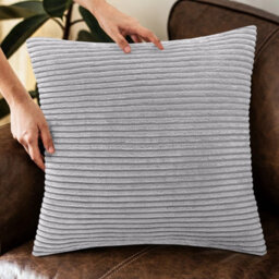 Ameha Light Grey Stripe Velvet Cushion Set, 18X18 Inch, Includes 4 Filled Cushions & 4 Covers, Breathable & Hypoallergenic - thumbnail 7