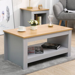 Furniturehmd Living Room 3 Piece Set Lamp Table, Side Table, Coffee Table, Tv Stand With 2 Drawers, Grey And Oak - thumbnail 4