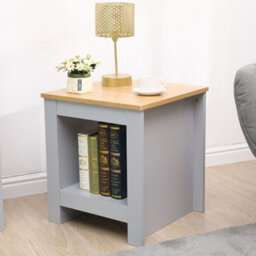 Furniturehmd Living Room 3 Piece Set Lamp Table, Side Table, Coffee Table, Tv Stand With 2 Drawers, Grey And Oak - thumbnail 3