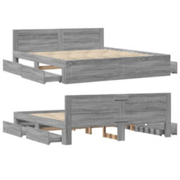 Berkfield Bed Frame With Headboard Without Mattress Grey Sonoma 200X200 Cm - thumbnail 8