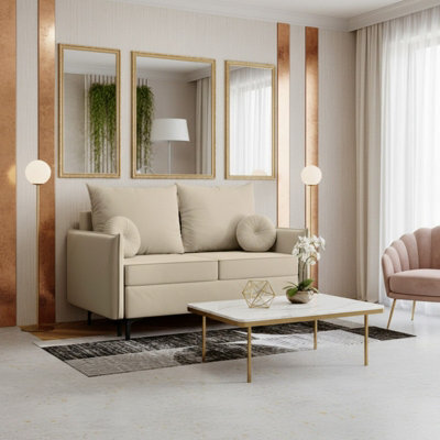 Leon Small Mdf Sofa Bed With Dl Unfolding Mechanism Bonell Spring Storage And Metal Legs 145X94X101 Cm Beige - image 1