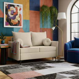 Leon Small Mdf Sofa Bed With Dl Unfolding Mechanism Bonell Spring Storage And Metal Legs 145X94X101 Cm Beige - thumbnail 2