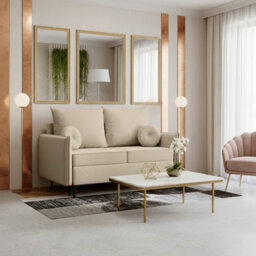 Leon Small Mdf Sofa Bed With Dl Unfolding Mechanism Bonell Spring Storage And Metal Legs 145X94X101 Cm Beige - thumbnail 1