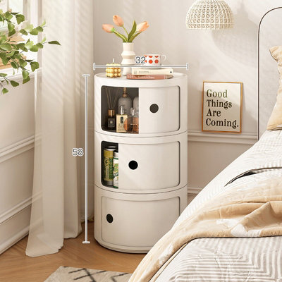 Living And Home White Cylindrical Multi Tiered Plastic Bedside Storage Drawers Unit Drawer Bedside Chest 58Cm H