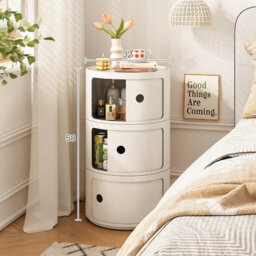 Living And Home White Cylindrical Multi Tiered Plastic Bedside Storage Drawers Unit Drawer Bedside Chest 58Cm H