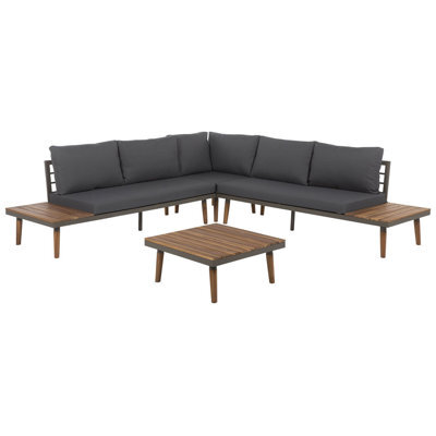 Beliani Garden Corner Sofa With Table 5 Seater Corato Acacia Wood Grey - image 1