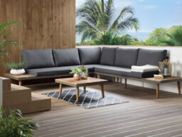 Beliani Garden Corner Sofa With Table 5 Seater Corato Acacia Wood Grey - thumbnail 2