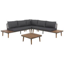 Beliani Garden Corner Sofa With Table 5 Seater Corato Acacia Wood Grey - thumbnail 1