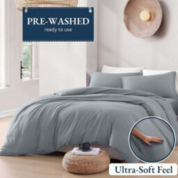 Bedlooms Silver Plain Dyed Duvet Cover Complete Bedding Set, Breathable & Anti-Allergic Microfiber, Single 135X200Cm - thumbnail 2