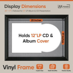 "AK Frames 25X17"" Black Swept Vinyl Record Frame With Mid Grey Mount For 12 Inch Lp Cover & Disc - Overlapped Design" - thumbnail 2