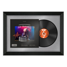 "AK Frames 25X17"" Black Swept Vinyl Record Frame With Mid Grey Mount For 12 Inch Lp Cover & Disc - Overlapped Design"