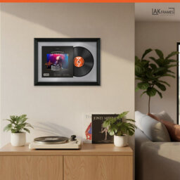 "AK Frames 25X17"" Black Swept Vinyl Record Frame With Mid Grey Mount For 12 Inch Lp Cover & Disc - Overlapped Design" - thumbnail 5