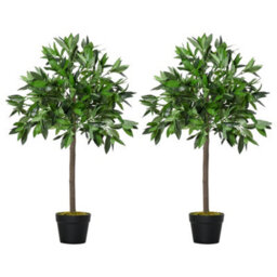 Outsunny Set Of 2 90Cm Artificial Bay Laurel Topiary Trees W/pot Fake Plant - thumbnail 2