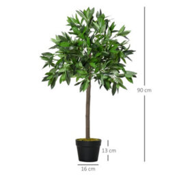 Outsunny Set Of 2 90Cm Artificial Bay Laurel Topiary Trees W/pot Fake Plant - thumbnail 3