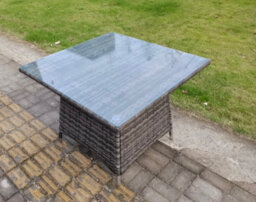 Fimous Pe Rattan Outdoor Square Dining Table Garden Furniture Accessory Clear Tempered Glass - thumbnail 4