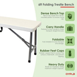 Oypla 6Ft 1.8M Folding Heavy Duty Outdoor 4 Person Trestle Bench Chair - thumbnail 3