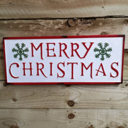 Samuel Alexander 57Cm Metal Merry Christmas Hanging Sign In Red & White With Green Snowflakes - thumbnail 1