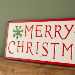 Samuel Alexander 57Cm Metal Merry Christmas Hanging Sign In Red & White With Green Snowflakes - thumbnail 3