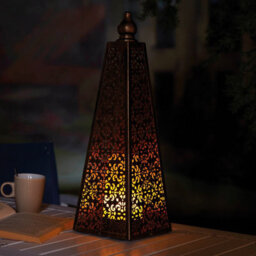 Battery Powered Moroccan Style Pyramid Lantern Lamp - Weatherproof Bronze Effect Home Or Garden Led Light - H45 X 15Cm Diameter - thumbnail 2