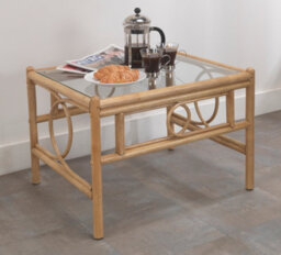 Desser Madrid Light Oak Natural Rattan Coffee Table With Glass Top Real Cane Wicker Tea Table - H46 X W73 X D52Cm - thumbnail 2