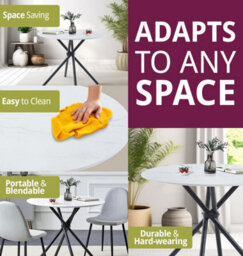 Hallowood Furniture Cullompton Small Round Dining Table (0.9M) With White Marble Effect Top And Black Metal Legs - thumbnail 5