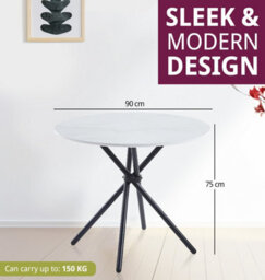 Hallowood Furniture Cullompton Small Round Dining Table (0.9M) With White Marble Effect Top And Black Metal Legs - thumbnail 3