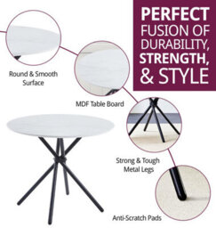 Hallowood Furniture Cullompton Small Round Dining Table (0.9M) With White Marble Effect Top And Black Metal Legs - thumbnail 2