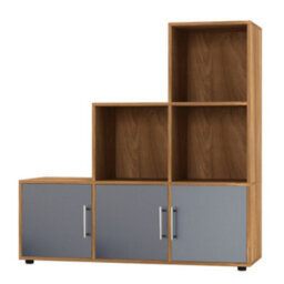 Urbn-Living Urbnliving 91Cm Height 6 Cube Step Oak Storage Bookcase Shelf Unit Grey Wooden Door With Metal Handle - thumbnail 2