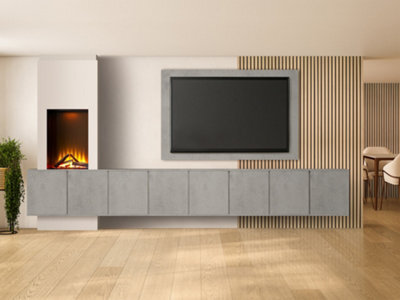 Acantha Zodiac Portrait Electric Media Wall In Concrete Effect With 4 Storage Cupboards - image 1