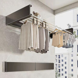Thehotsale Iron Amd Aluminium Space-Saving Wall Mounted Towel Drying Rack In Black - thumbnail 2