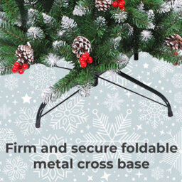 Neo 2.1 M 7 Ft Christmas Xmas Tree Flocked Snowy Effect Fake Pine Cone Red Berries Metal Stand Flocked Tips - thumbnail 3