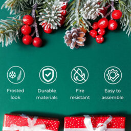 Neo 2.1 M 7 Ft Christmas Xmas Tree Flocked Snowy Effect Fake Pine Cone Red Berries Metal Stand Flocked Tips - thumbnail 7