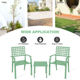 Avestar 3-Piece Patio Bistro Set, 2 Metal Stackable Chairs And Square Side Table, Good Ventilation And Slatted Design - thumbnail 4