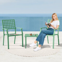 Avestar 3-Piece Patio Bistro Set, 2 Metal Stackable Chairs And Square Side Table, Good Ventilation And Slatted Design - thumbnail 7
