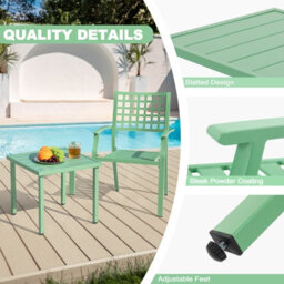 Avestar 3-Piece Patio Bistro Set, 2 Metal Stackable Chairs And Square Side Table, Good Ventilation And Slatted Design - thumbnail 5