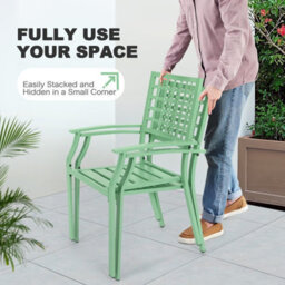 Avestar 3-Piece Patio Bistro Set, 2 Metal Stackable Chairs And Square Side Table, Good Ventilation And Slatted Design - thumbnail 3