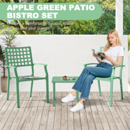 Avestar 3-Piece Patio Bistro Set, 2 Metal Stackable Chairs And Square Side Table, Good Ventilation And Slatted Design - thumbnail 6