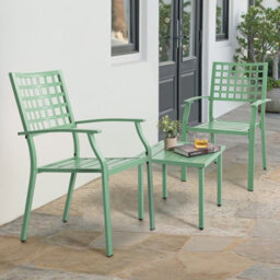 Avestar 3-Piece Patio Bistro Set, 2 Metal Stackable Chairs And Square Side Table, Good Ventilation And Slatted Design - thumbnail 2