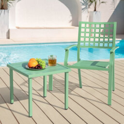 Avestar 3-Piece Patio Bistro Set, 2 Metal Stackable Chairs And Square Side Table, Good Ventilation And Slatted Design - thumbnail 8