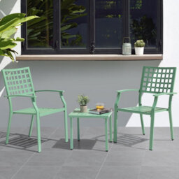 Avestar 3-Piece Patio Bistro Set, 2 Metal Stackable Chairs And Square Side Table, Good Ventilation And Slatted Design - thumbnail 9