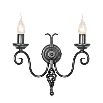 Elstead Harlech 2 Light Indoor Candle Wall Light Black With Shade - image 1
